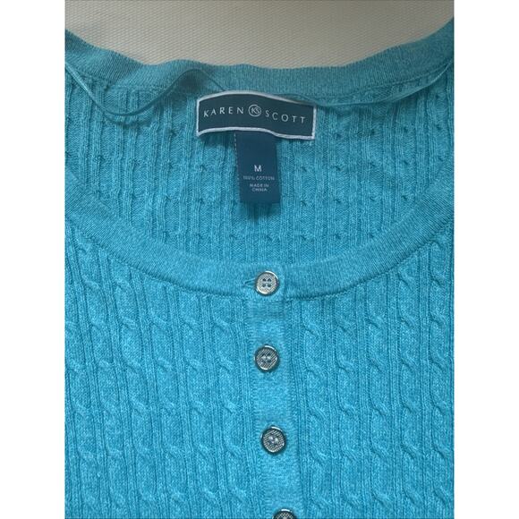 Karen Scott Women's 3/4 Sleeve Turquoise Sweater Top - Medium - Picture 2 of 6